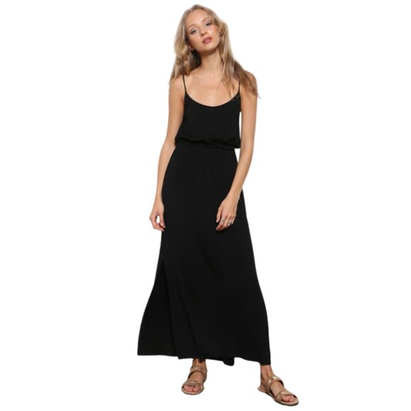 mittoshop Dresses & Skirts - Jersey Strap Back Slit Maxi Dress in Black
